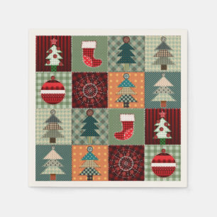 Nostalgic Vintage Holiday Patchwork Quilt Paper Napkins