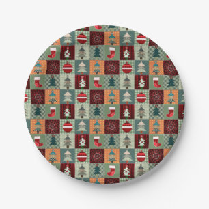 Nostalgic Vintage Holiday Patchwork Quilt Paper Plates