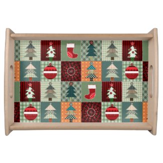 Nostalgic Vintage Holiday Patchwork Quilt Serving Tray