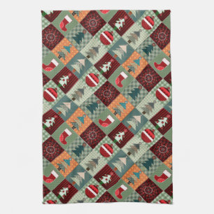 Nostalgic Vintage Holiday Patchwork Quilt Towel