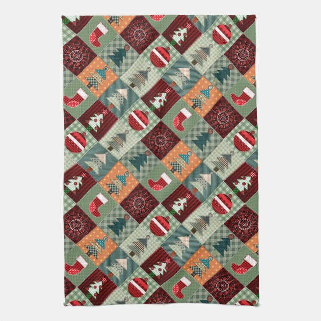 Nostalgic Vintage Holiday Patchwork Quilt Towel (Vertical)