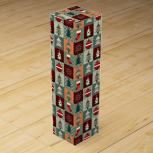 Nostalgic Vintage Holiday Patchwork Quilt Wine Box