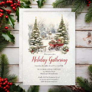 Nostalgic Vintage Holiday Tree Christmas Gathering Invitation