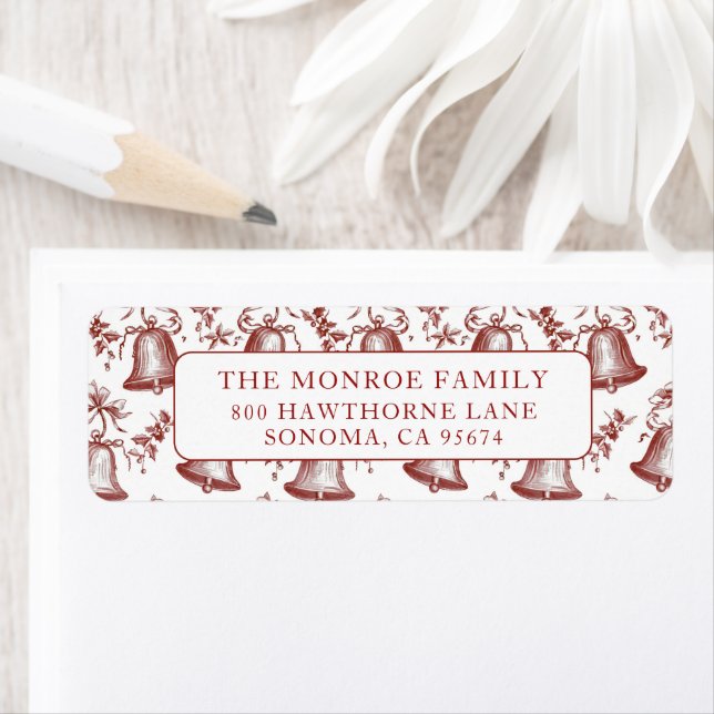 Nostalgic Vintage Red Christmas Bells Label (Insitu)