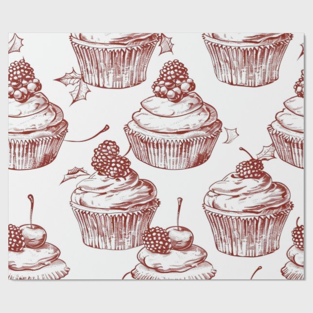 Nostalgic Vintage Red Christmas Wrapping Paper (Flat)