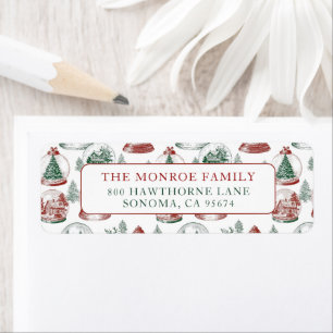 Nostalgic Vintage Red Green Christmas Snow Globes Label
