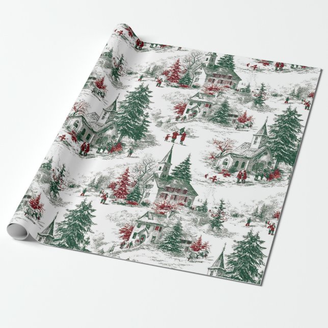 Nostalgic Vintage Red Green Christmas  Wrapping Paper (Unrolled)
