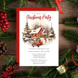 Nostalgic Vintage Red Truck Christmas Party Invitation<br><div class="desc">Nothing says Christmas like a vintage red truck loaded down with holiday greenery in a snowy winter scene with towering evergreens and a rustic,  cozy cottage.   This design delivers on that promise of everything Christmas.</div>
