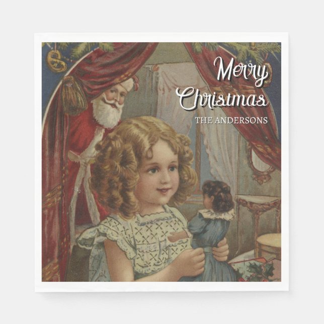 Nostalgic Vintage Santa Girl Doll Napkins (Front)