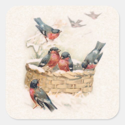 Nostalgic Vintage Snow Birds Square Sticker