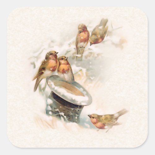 Nostalgic Vintage Snow Birds Square Sticker