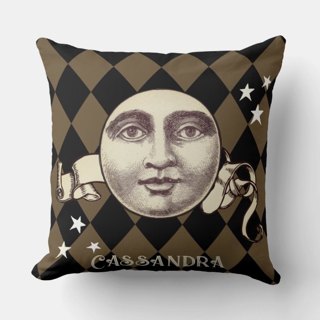 Nostalgic Vintage Steampunk Fantasy Throw Pillow (Front)