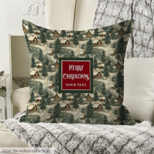 Nostalgic Winter Scene Watercolor Christmas Pillow