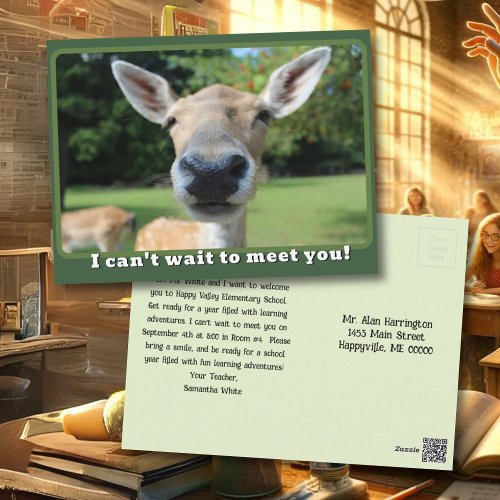 Nosy Deer Cant Wait to Meet You Teacher Note Postcard