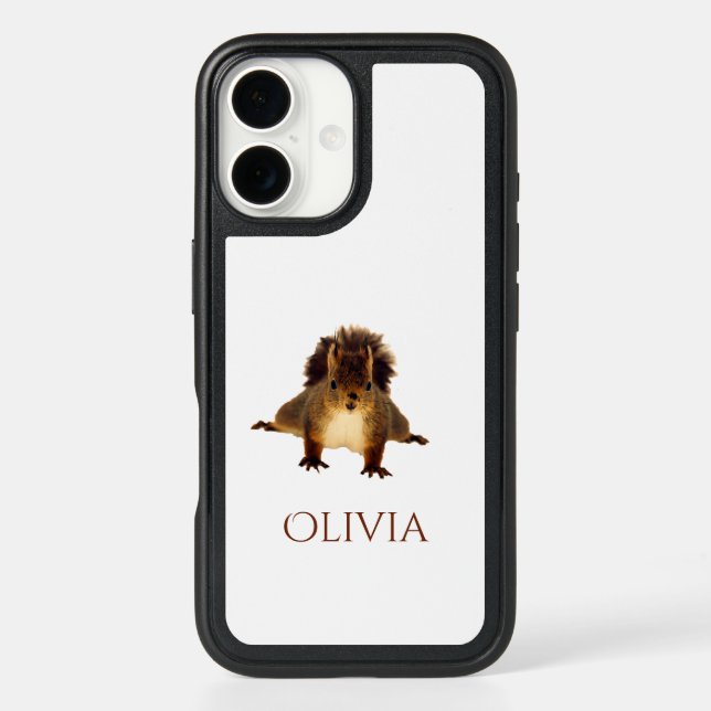 Nosy red squirrel in snow add name otterbox iPhone case (Back)