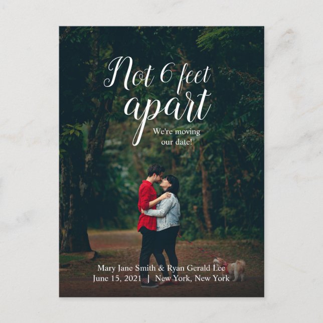Not 6 Feet Apart | New Wedding Date | Calligraphy Postcard (Front)