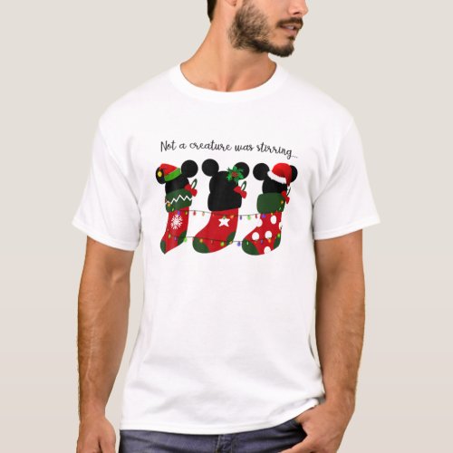 Not A Creature Was Stirring Mouse Cartoon Stocking T_Shirt