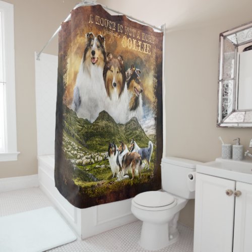 Not a Home wo Collie Portrait  Scene Country _ Shower Curtain