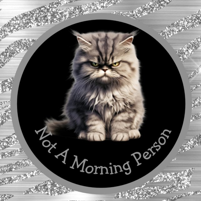 Not A Morning Person Or Your Text Silver Angry Cat Mug (Creator Uploaded)