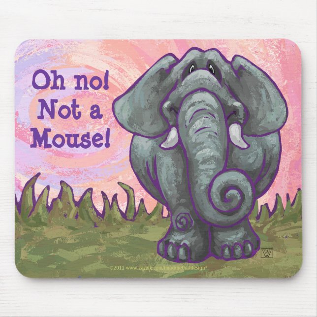 Not a Mouse! Funny Elephant on Pink Mouse Pad (Front)
