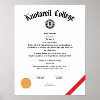 Not a Real College Diploma 11 X 14 Poster