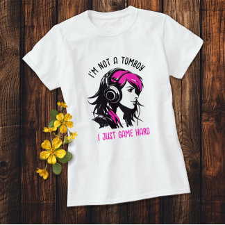 NOT A TOMBOY Pink and Black Gamer Girl T-Shirt