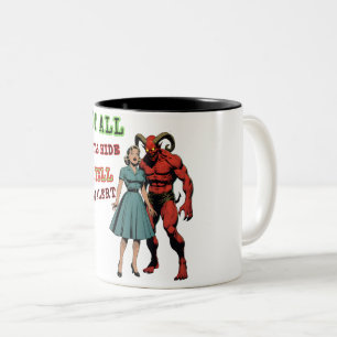 Not All Devils Hide in Hell – Retro Horror Design Two-Tone Coffee Mug
