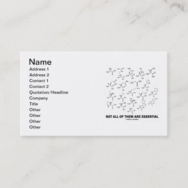 Not All Of Them Are Essential (Twenty Amino Acids) Business Card (Front)