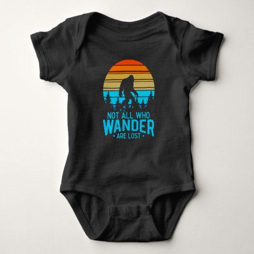 Not All Who Wander are Lost  Bigfoot Retro Design Baby Bodysuit