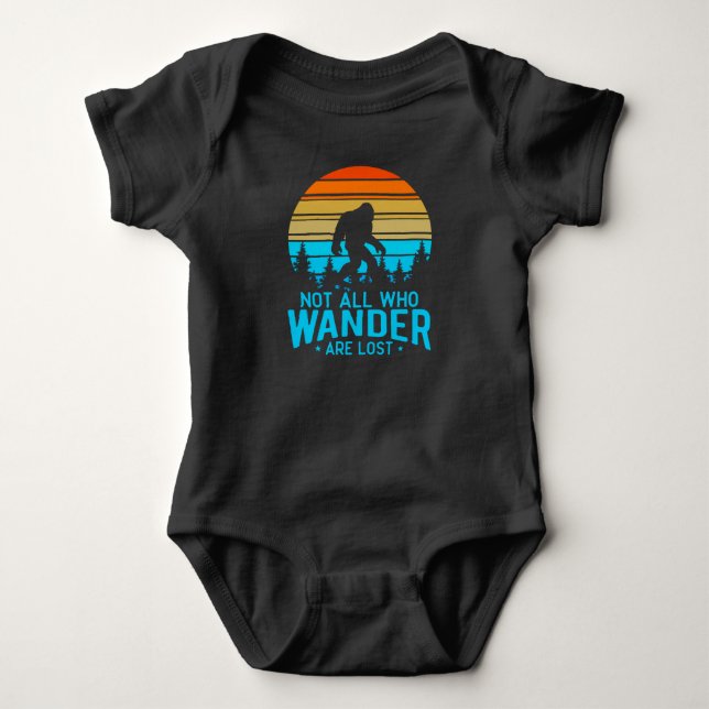 Not All Who Wander are Lost | Bigfoot Retro Design Baby Bodysuit (Front)