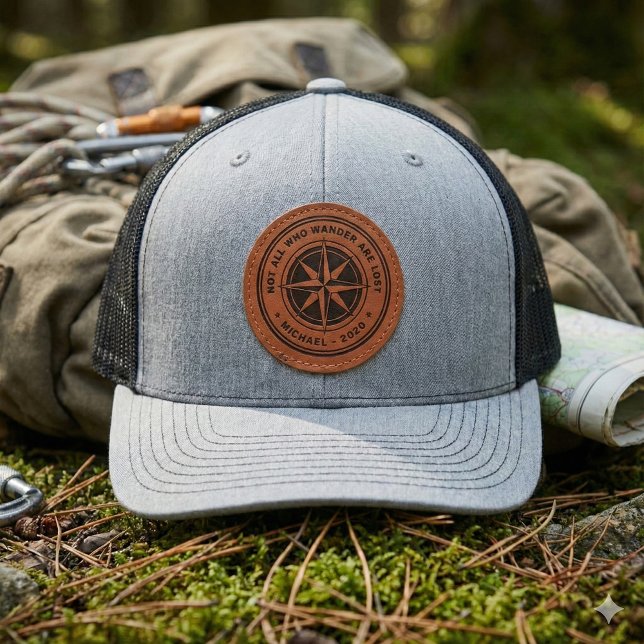 Not All Who Wander Are Lost Compass Adventure Leather Patch Hat (Embrace your inner explorer with this classic compass design that captures the spirit of wanderlust )