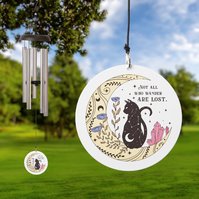 Not All Who Wander Are Lost Mystical Cat Wind Chime (Outdoor)