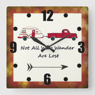 Not All Who Wander Are Lost Quote Trailer Caravan Square Wall Clock