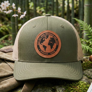 Not All Who Wander Are Lost Vintage Globe Leather Patch Hat