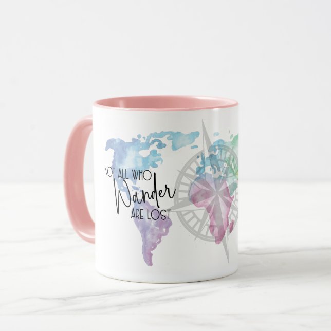 Not All Who Wander Are Lost Watercolor Map Mug (Front Left)