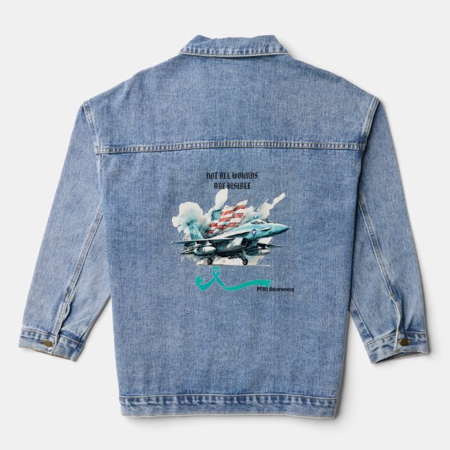 NOT ALL WOUNDS ARE VISIBLE. PTSD AWARENESS.  DENIM JACKET (Back)