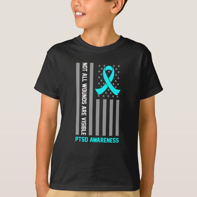 Not All Wounds Are Visible PTSD Awareness Ribbon T-Shirt (Front)
