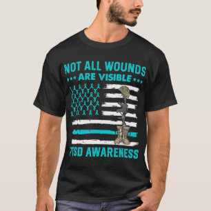 Not All Wounds Are Visible PTSD Awareness Teal Rib T-Shirt