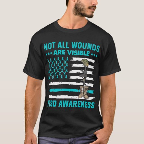 Not All Wounds Are Visible PTSD Awareness Teal Rib T_Shirt