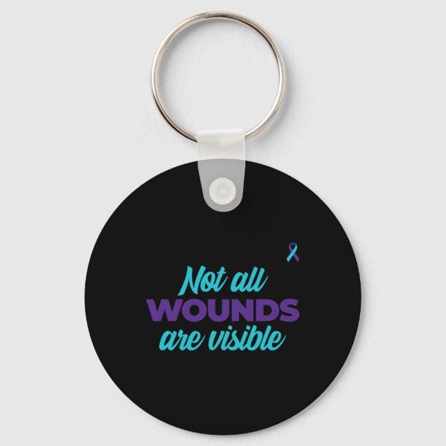 Not All Wounds Are Visible Teal And Purple Awarene Keychain (Front)