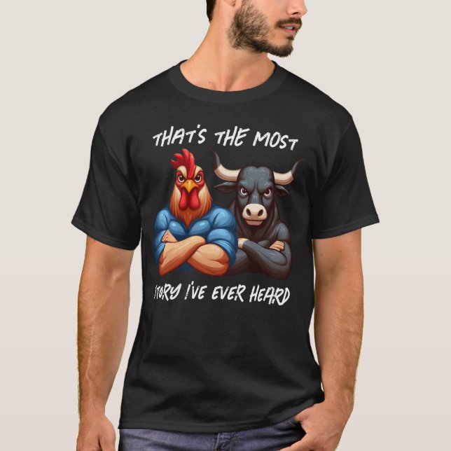 Not Amused Rooster and Ox Folded Arms Stare T-Shirt (Front)