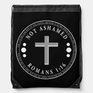 Not Ashamed of the Gospel Christian Verse Drawstring Bag