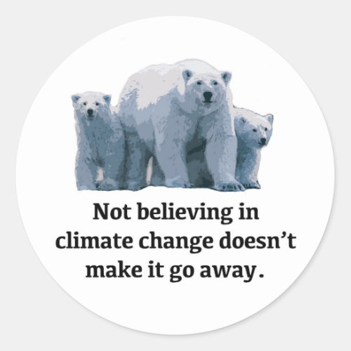Not believing in climate change classic round sticker