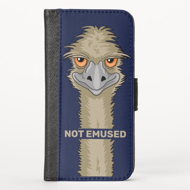 Not Emused Funny Emu Pun Indigo Blue iPhone Wallet Case (Front)