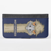 Not Emused Funny Emu Pun Indigo Blue iPhone Wallet Case (Front (Horizontal))
