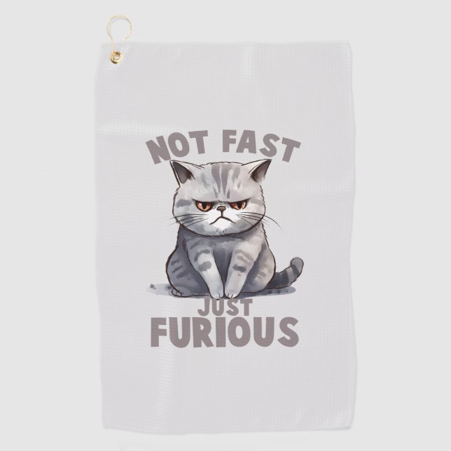 Not Fast, Just Furious – Gray Cat Humor Golf Towel (Front)
