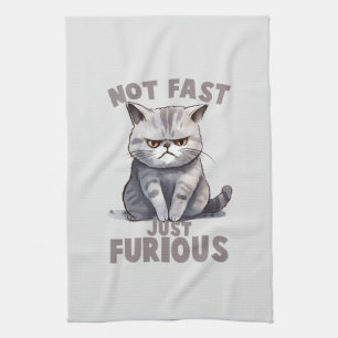 Not Fast, Just Furious – Gray Cat Humor Kitchen Towel