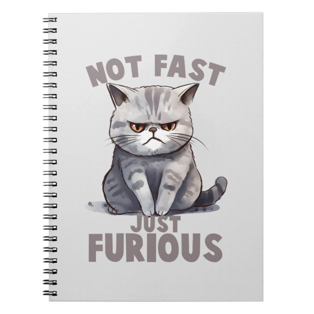 Not Fast, Just Furious – Gray Cat Humor Notebook (Front)