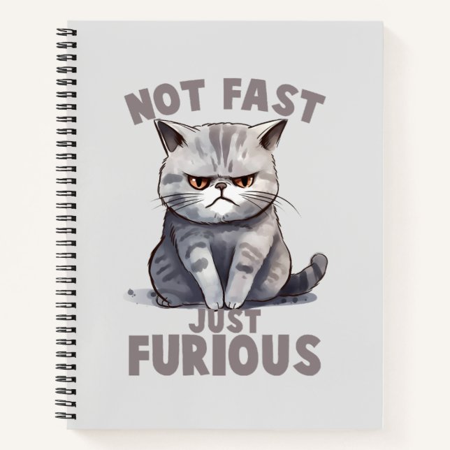 Not Fast, Just Furious – Gray Cat Humor Notebook (Front)