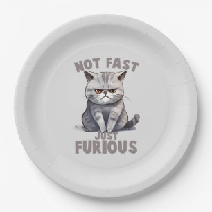 Not Fast, Just Furious – Gray Cat Humor Paper Plates